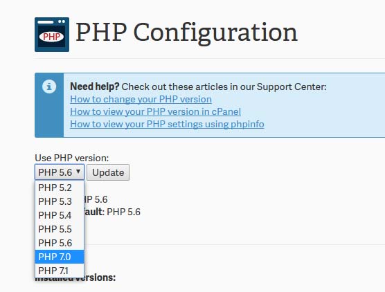 select the php version to update