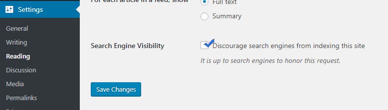 uncheck search engine visibility option