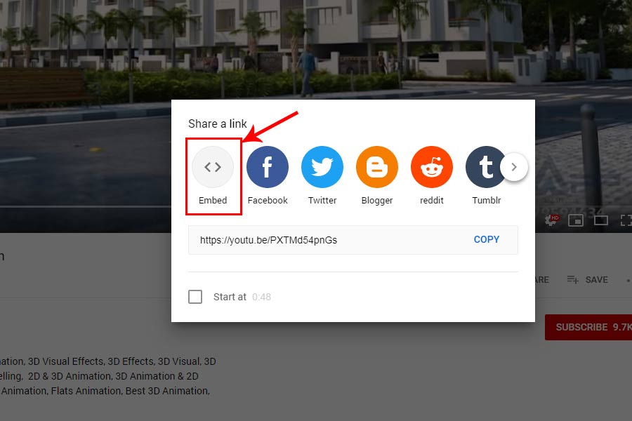 click on embed option in YouTube