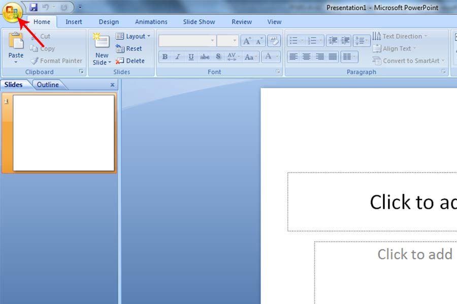 navigate to Microsoft Office Button
