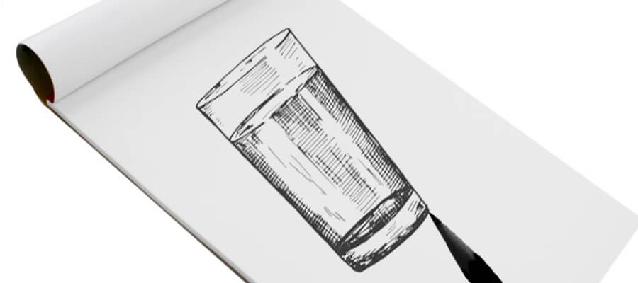 sketching glass with water