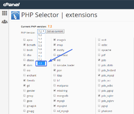 select the PHP version