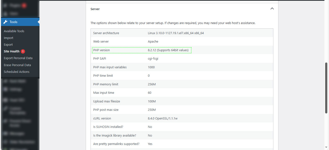 check php version in WordPress dashboard