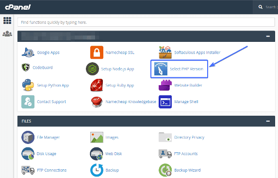 select php version option from cpanel