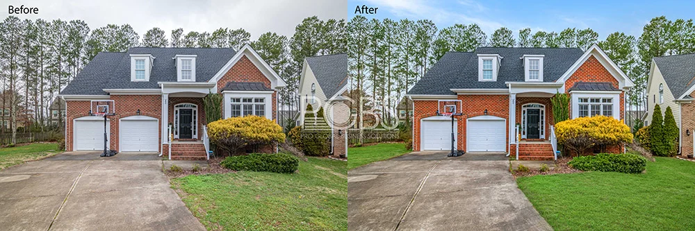 sky replacement with lawn retouching