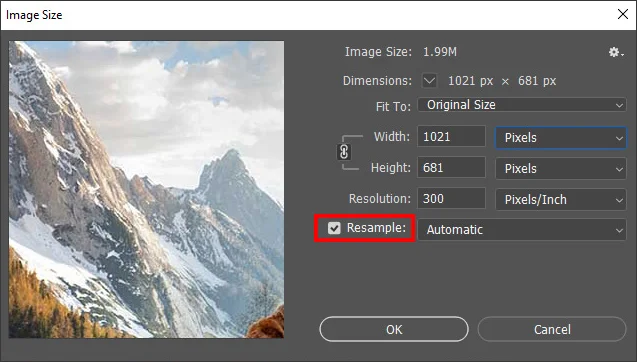 select resample check box