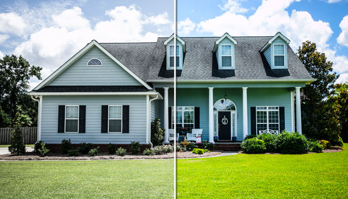 before and after lawn replacement in Photoshop