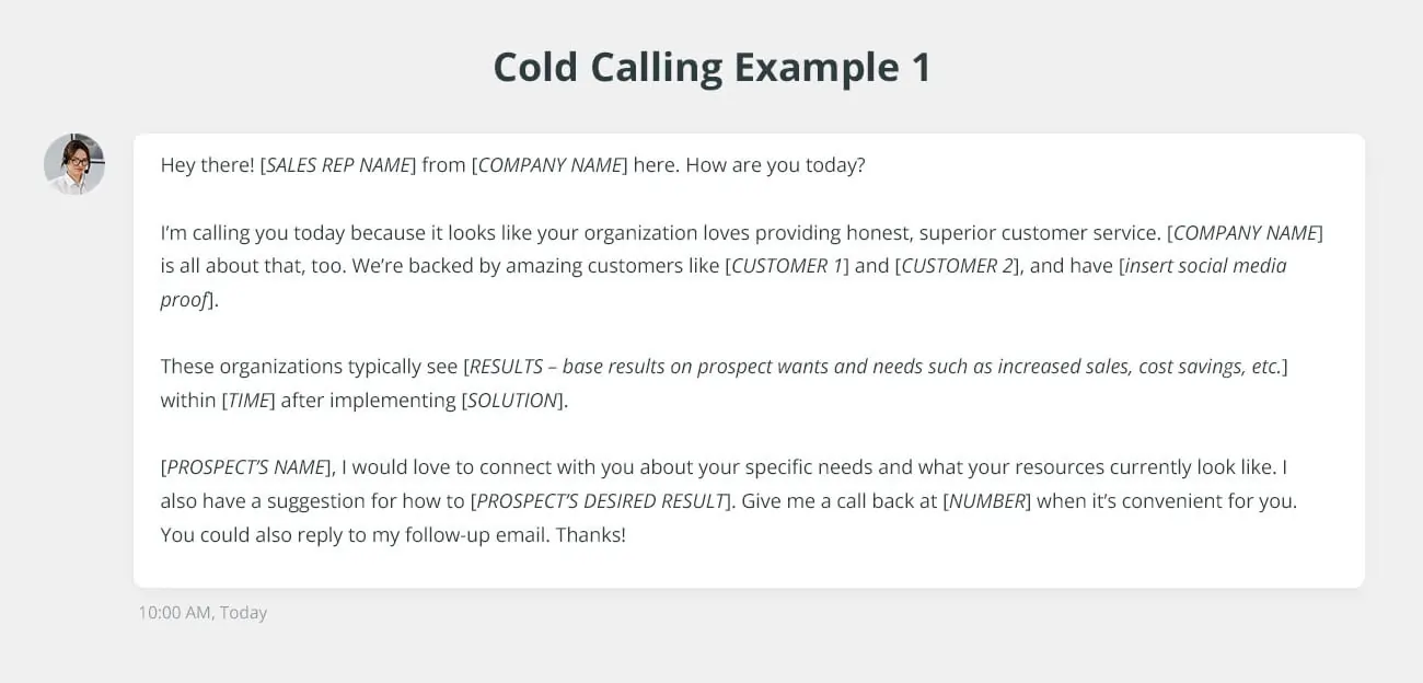 Cold calling script example