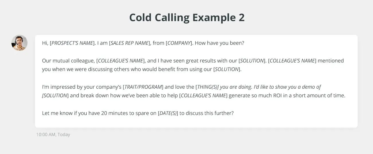 Cold calling script example 2