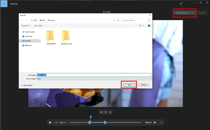 save the trimmed video