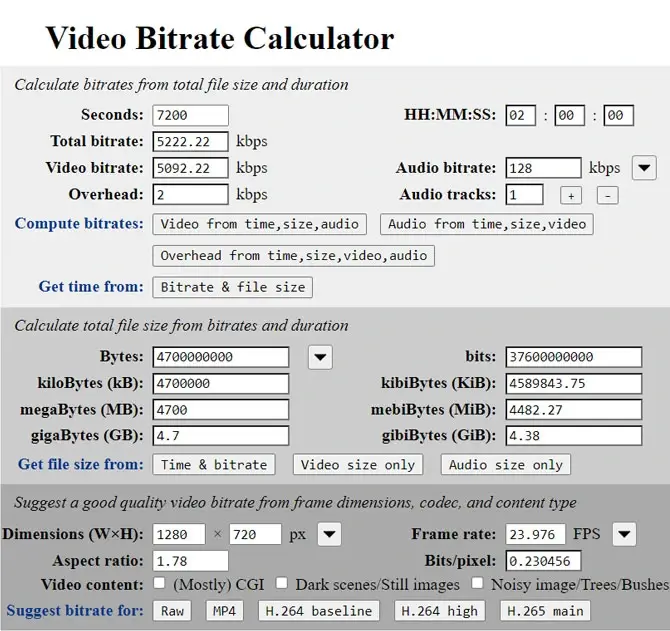 calculate bitrate